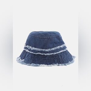 Fringe Trim Denim Bucket Hat